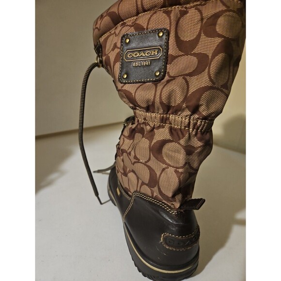 COACH Q1302 SHAINE SIGNATURE BROWN KHAKI MONOGRAM WINTER RAIN BOOTS SIZE 6.5B - Picture 5 of 9